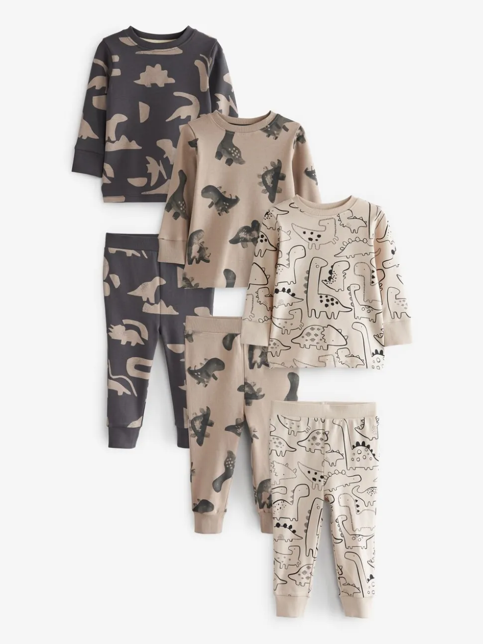 Naturel/zwart dinosaurus - Verpakking van 3 knusse pyjama's (9 mnd-10 jr)