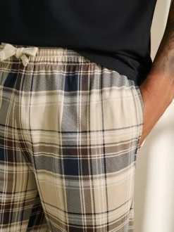 Naturel/zwart geruit - Jersey pyjama met korte mouwen