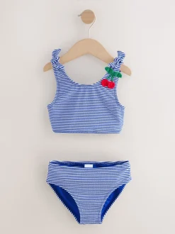 Navy Blue Cherry Stripe Crinkle - Bikini (3-16 jr)