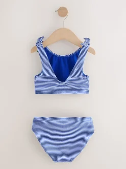 Navy Blue Cherry Stripe Crinkle - Bikini (3-16 jr)