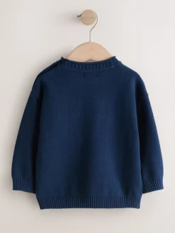 Navy Blue Sealife - Character Knitted Crew Neck Jumper (3mths-7yrs)