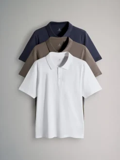 Navy Blue/Brown/White - The Set 3 Pack Short Sleeve Cotton Jersey Polo Shirts