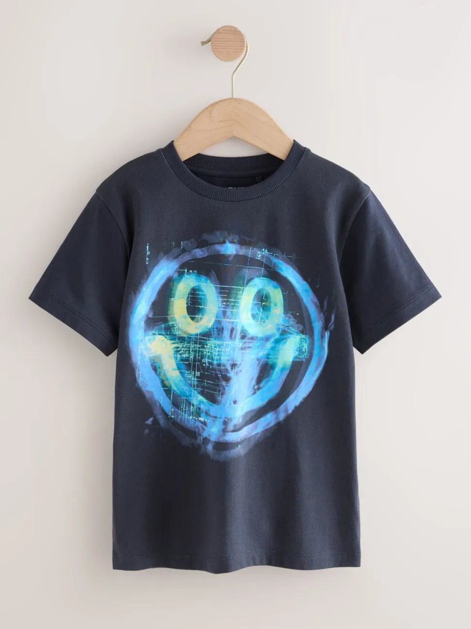 Navy Digi Happy Face - T-shirt met normale pasvorm, korte mouwen en all-over print (3-16jr)