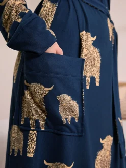 Navy Hamish The Highland Cow - Cosy Lightweight Dressing Gown