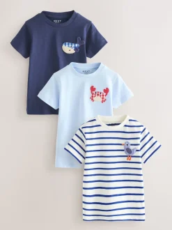 Navy Sea Animal - Verpakking van 3 T-shirts met korte mouwen en applicatie (3mnd-7jaar)