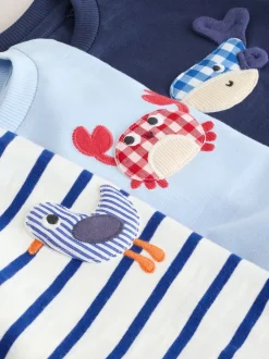 Navy Sea Animal - Verpakking van 3 T-shirts met korte mouwen en applicatie (3mnd-7jaar)