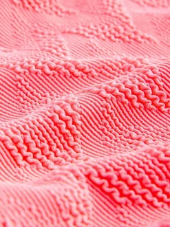 Neon koraalroze met textuur - Buikbedekkend badpak met ruime ronde hals