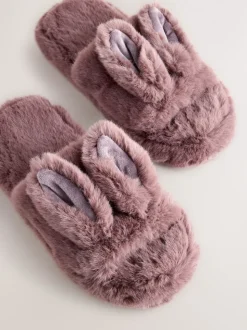 Nertsgrijs/bruin - Bunny Faux Fur Slider Slippers
