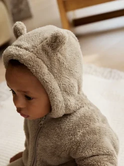 Nertsgrijs/bruin - Fleece babypakje