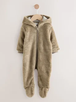 Nertsgrijs/bruin - Fleece babypakje