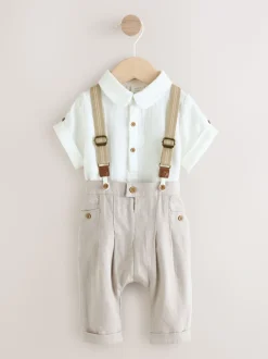 Neutraal - 3 -delige babyset van overhemd, broek en bretels (0mnd-2jr)