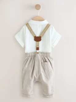 Neutraal - 3 -delige babyset van overhemd, broek en bretels (0mnd-2jr)