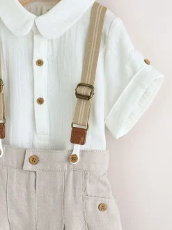 Neutraal - 3 -delige babyset van overhemd, broek en bretels (0mnd-2jr)