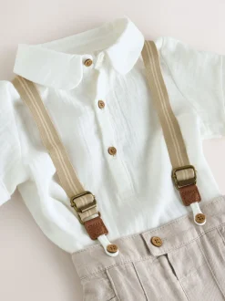 Neutraal - 3 -delige babyset van overhemd, broek en bretels (0mnd-2jr)