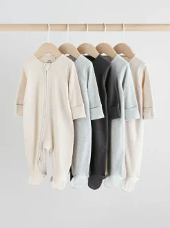 Neutraal - 5 Verpakking van babypyjama's met tweewegrits en voetjes (0-2jr)