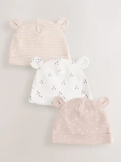 Neutraal - Baby 100% katoenen beanie-mutsen set van 3 (0-12mnd)