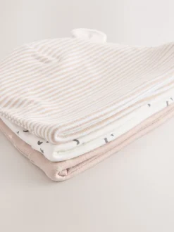 Neutraal - Baby 100% katoenen beanie-mutsen set van 3 (0-12mnd)