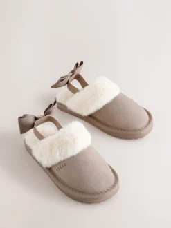 Neutraal - Baker by Ted Baker Meisjes suède Pantoffelmuiltjes van imitatiebont met Strik