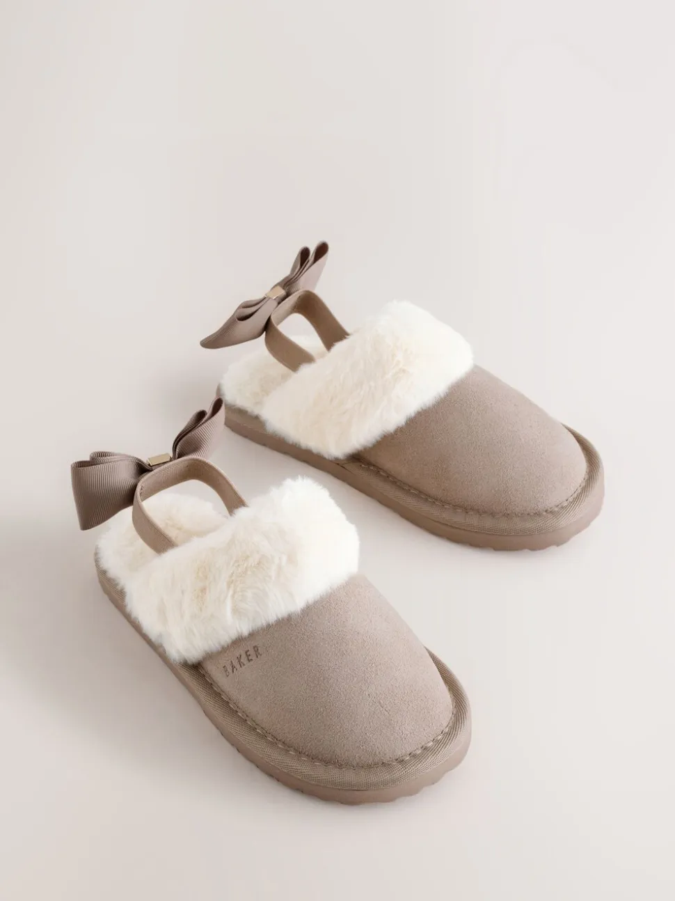 Neutraal - Baker by Ted Baker Meisjes suède Pantoffelmuiltjes van imitatiebont met Strik