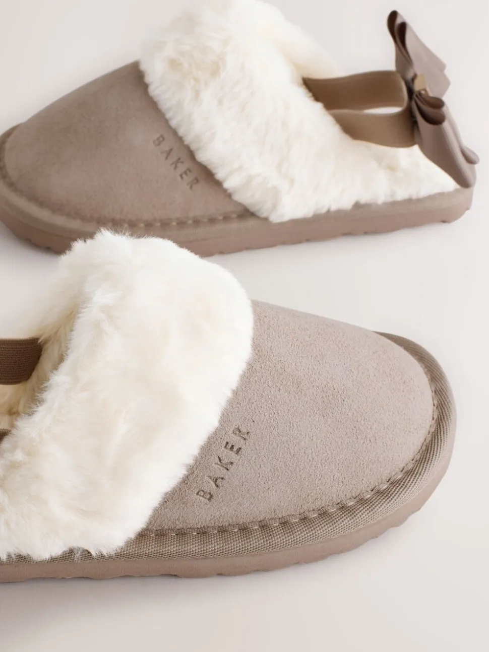 Neutraal - Baker by Ted Baker Meisjes suède Pantoffelmuiltjes van imitatiebont met Strik