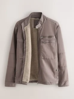 Neutraal - Borg Lined Zip Through Funnel Jacket