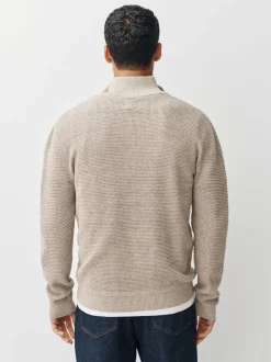 Neutraal - Effen - Regular Fit Cotton Rich Textured Premium Quarter Zip Jumper