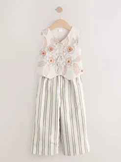 Neutraal - Embroidered Waistcoat and Wide Leg Trousers Set (3-16yrs)