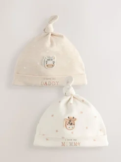Neutraal - I Love My Mummy/Daddy Baby Hoeden met Stropdas 2 set (0-6maanden)