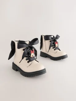 Neutraal - Minnie Mouse Bow Detail Lace Up Enkellaarsjes