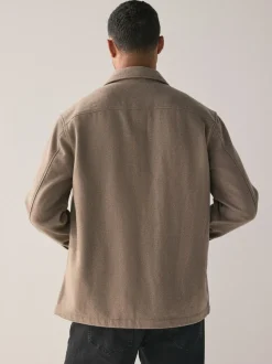 Neutraal - Overshirt met twee zakken en wol
