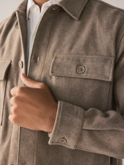 Neutraal - Overshirt met twee zakken en wol