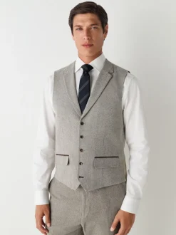 Neutraal - Slim Fit Nova Fides Italian Wool Blend Trimmed Textured Suit Waistcoat