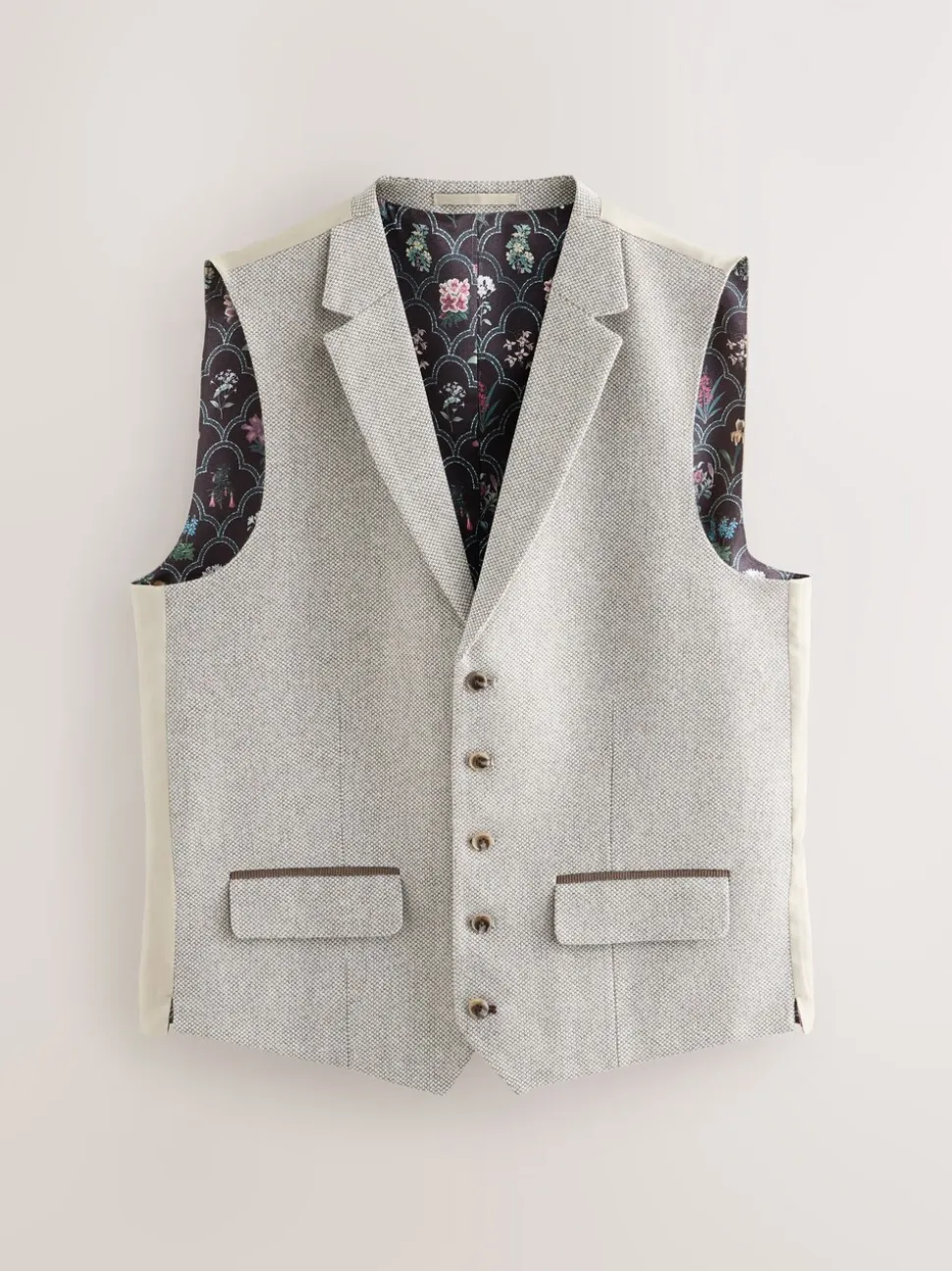 Neutraal - Slim Fit Nova Fides Italian Wool Blend Trimmed Textured Suit Waistcoat