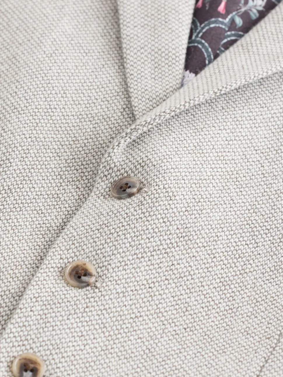 Neutraal - Slim Fit Nova Fides Italian Wool Blend Trimmed Textured Suit Waistcoat