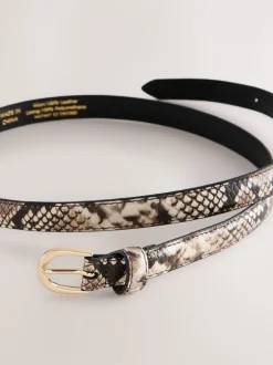 Neutraal - Snake Effect Skinny Leather Belt