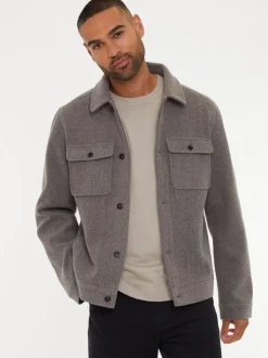 Neutraal - Threadbare Geborsteld overshirt met knoopsluiting