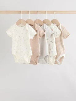 Neutraal - Verpakking van 5 babyrompertjes met korte mouw van 100% katoen