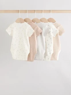Neutraal - Verpakking van 5 babyrompertjes met korte mouw van 100% katoen