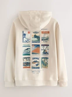 Neutraal ecru - Pullover-hoody - Hokusai Graphic License
