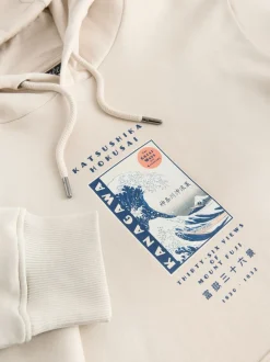 Neutraal ecru - Pullover-hoody - Hokusai Graphic License