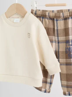 Neutraal geruit - Set van babysweatshirt en broek (0mnd -2jr)