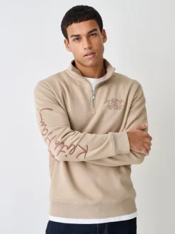Neutraal kiezelkleurig - Keith Haring Licence Graphic Print Quarter Zip Neck Sweatshirt