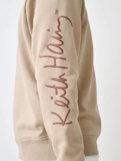 Neutraal kiezelkleurig - Keith Haring Licence Graphic Print Quarter Zip Neck Sweatshirt