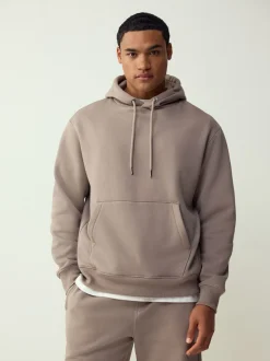 Neutraal kiezelkleurig - Normale Pasvorm - Zwaargewicht Cotton Rich Jersey Hoodie