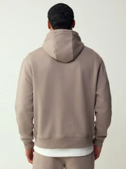 Neutraal kiezelkleurig - Normale Pasvorm - Zwaargewicht Cotton Rich Jersey Hoodie