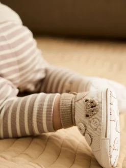Neutraal met beren - Babysneakers met klittenbandsluiting (0-2mnd)