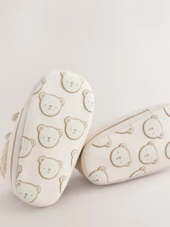 Neutraal met beren - Babysneakers met klittenbandsluiting (0-2mnd)
