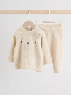 Neutraal met beren - Set van gebreide top en legging (0mnd -2jr)