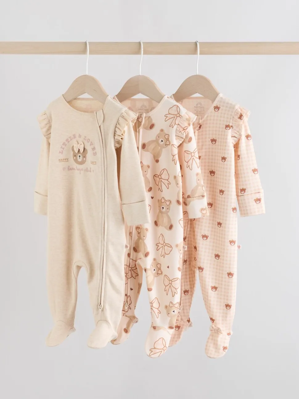 Neutraal met beren - Verpakking van 3 babypyjama's met tweewegrits (0-2jr)