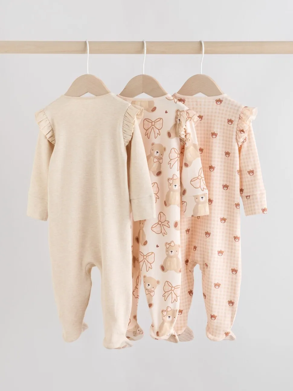 Neutraal met beren - Verpakking van 3 babypyjama's met tweewegrits (0-2jr)
